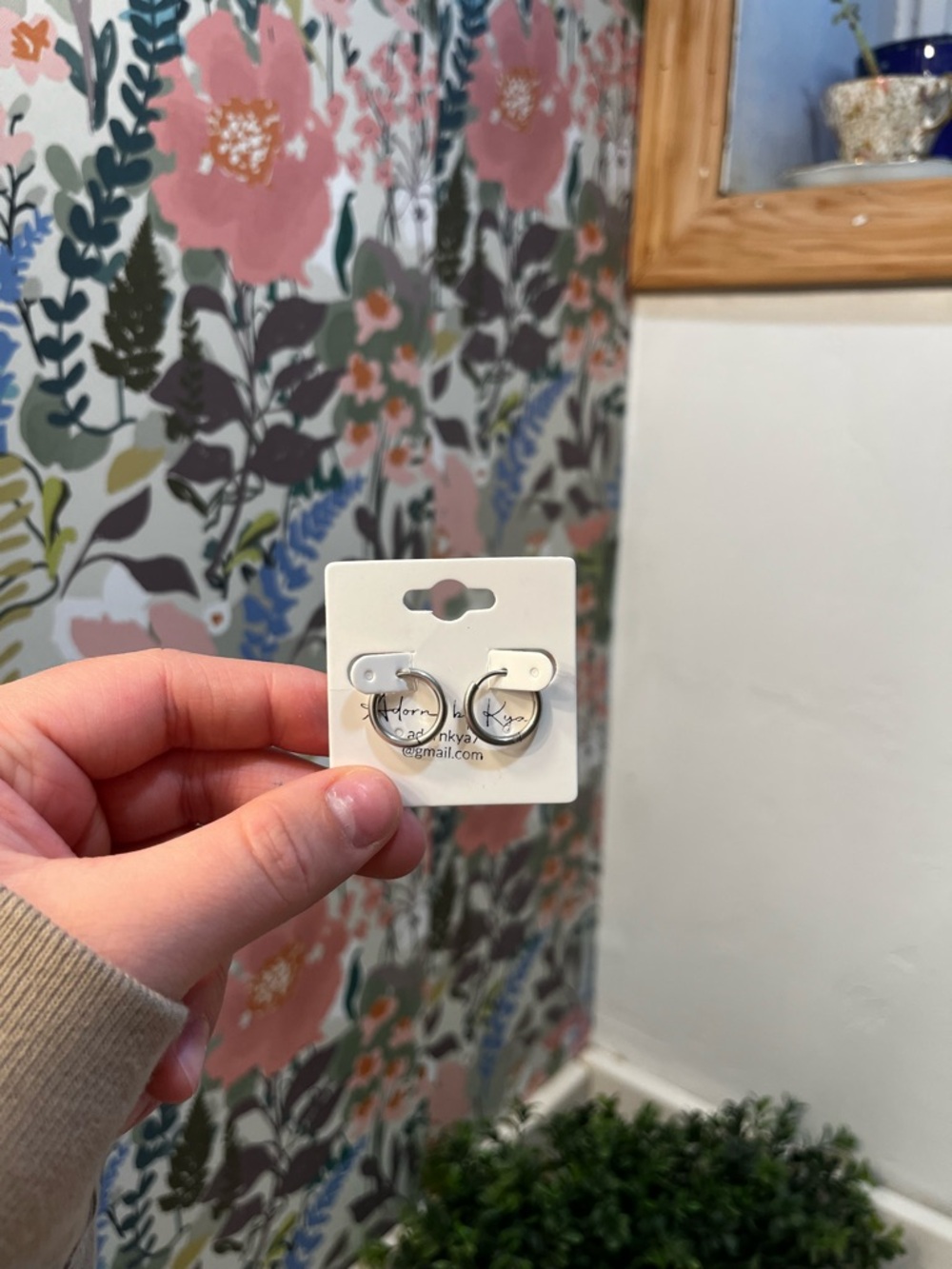 Silver Hoop Earrings with Engraved Detail - Unbranded